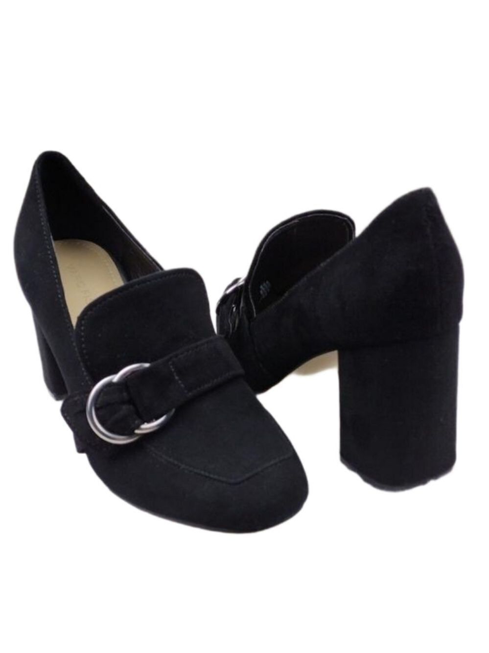 Marc Fisher Caila Black Suede Upper Round Toe Block High Heel Slip On Shoe